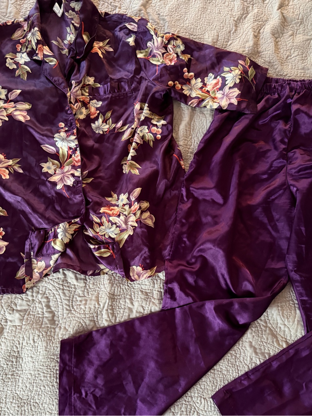 Secret Treasures Purple Floral Satin Pajama Pants & Top Set